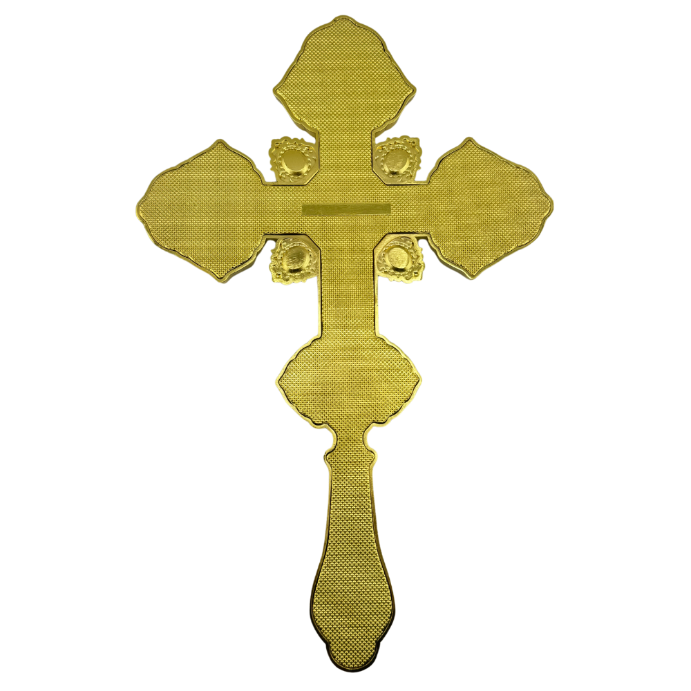 Orthodox Altar Cross In Gilding With Colored Enamel (Stand Optional) Orthodox Altar Cross In Gilding With Colored Enamel (Stand Optional)